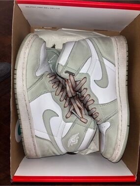 Nike Women’s High-Top Sneakers in White and Light Sage seafoam